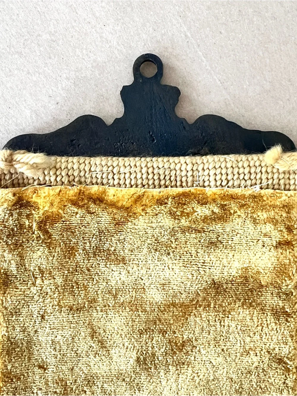 Vintage Floral Needlepoint Bell Pull Wool Velvet  Brass 63”